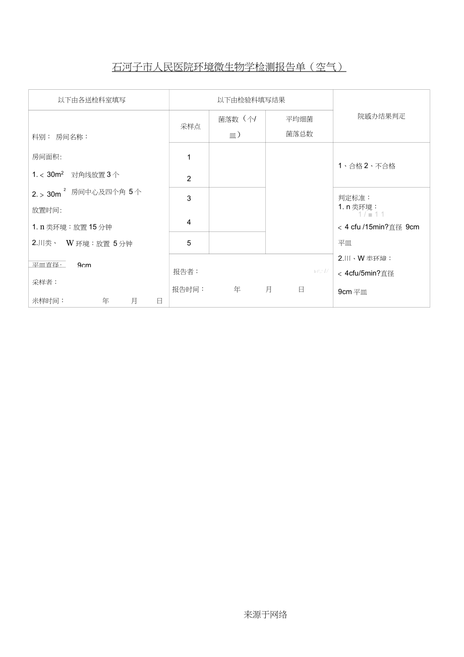 科室空气培养表格模板单_第1页