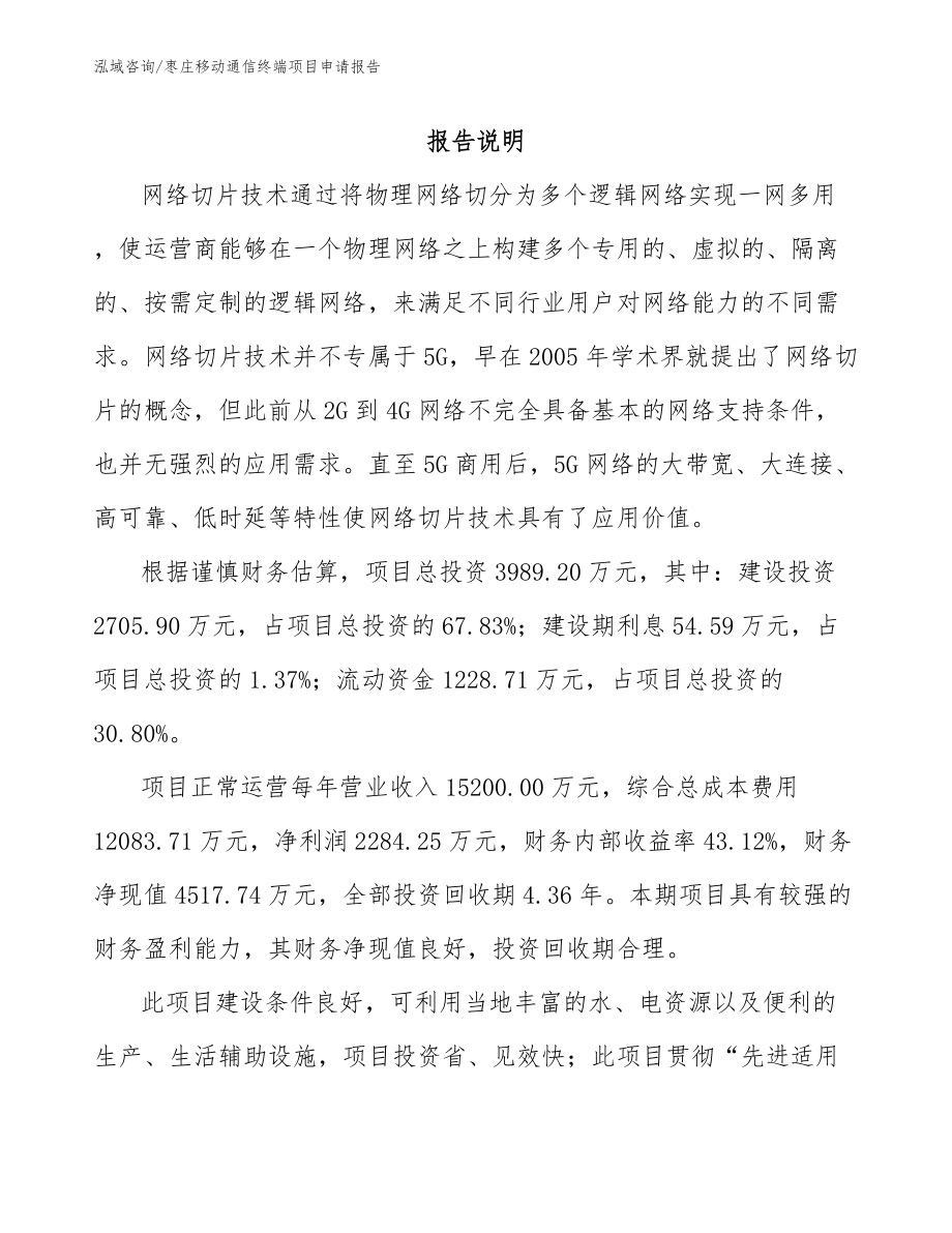 枣庄移动通信终端项目申请报告（范文）_第1页