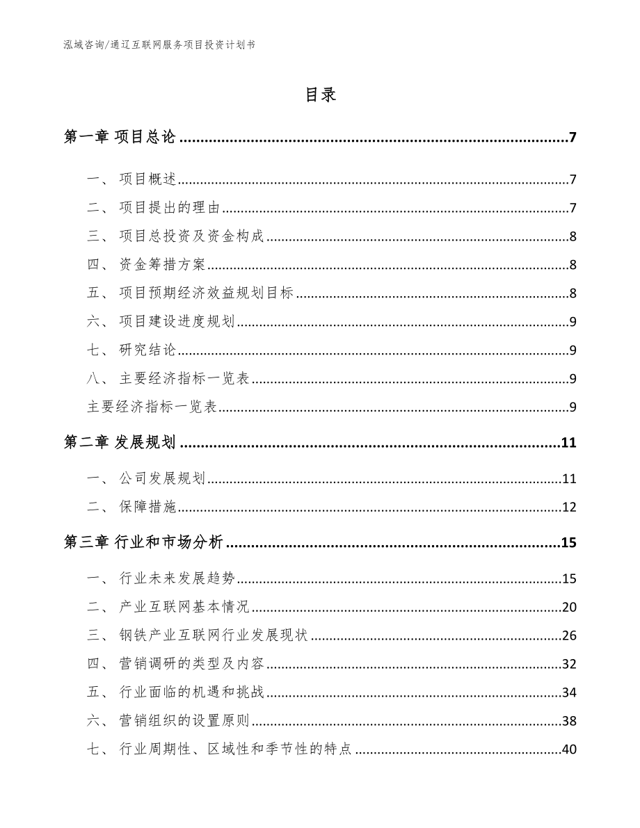 通辽互联网服务项目投资计划书_第1页