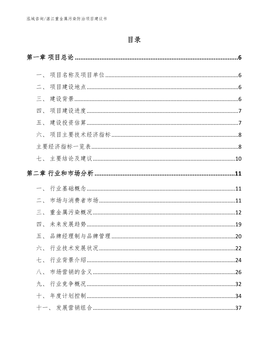湛江重金属污染防治项目建议书【范文模板】_第1页