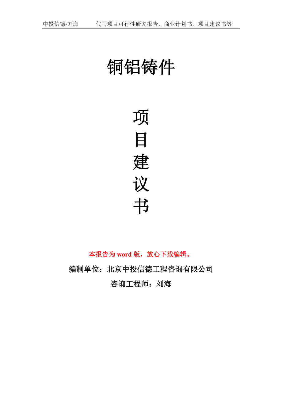 铜铝铸件项目建议书写作模板_第1页