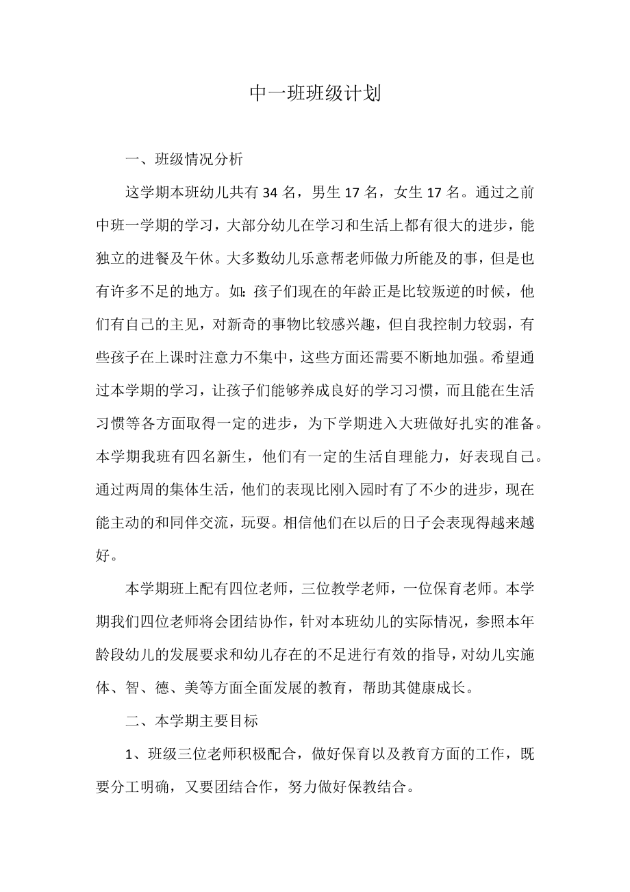 幼儿园中班班级计划_第1页