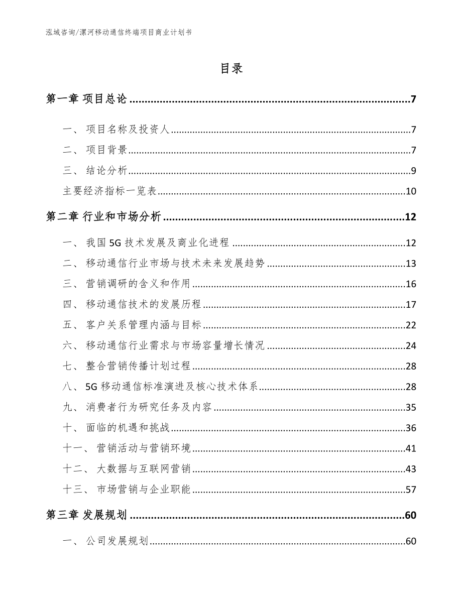漯河移动通信终端项目商业计划书_第1页