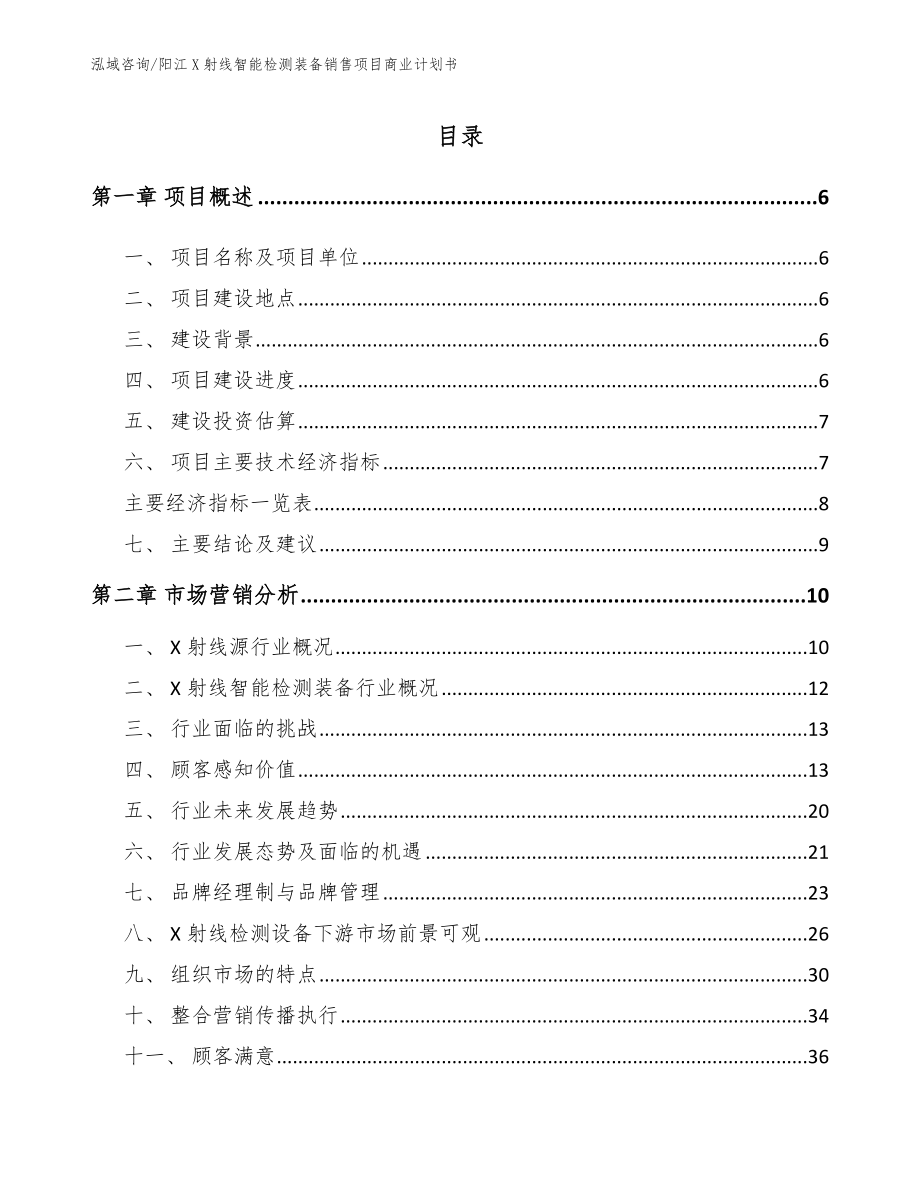 阳江X射线智能检测装备销售项目商业计划书（模板）_第1页