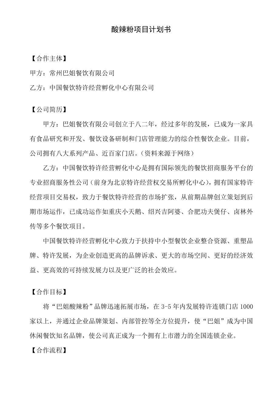 巴姐酸辣粉合作计划书_第1页