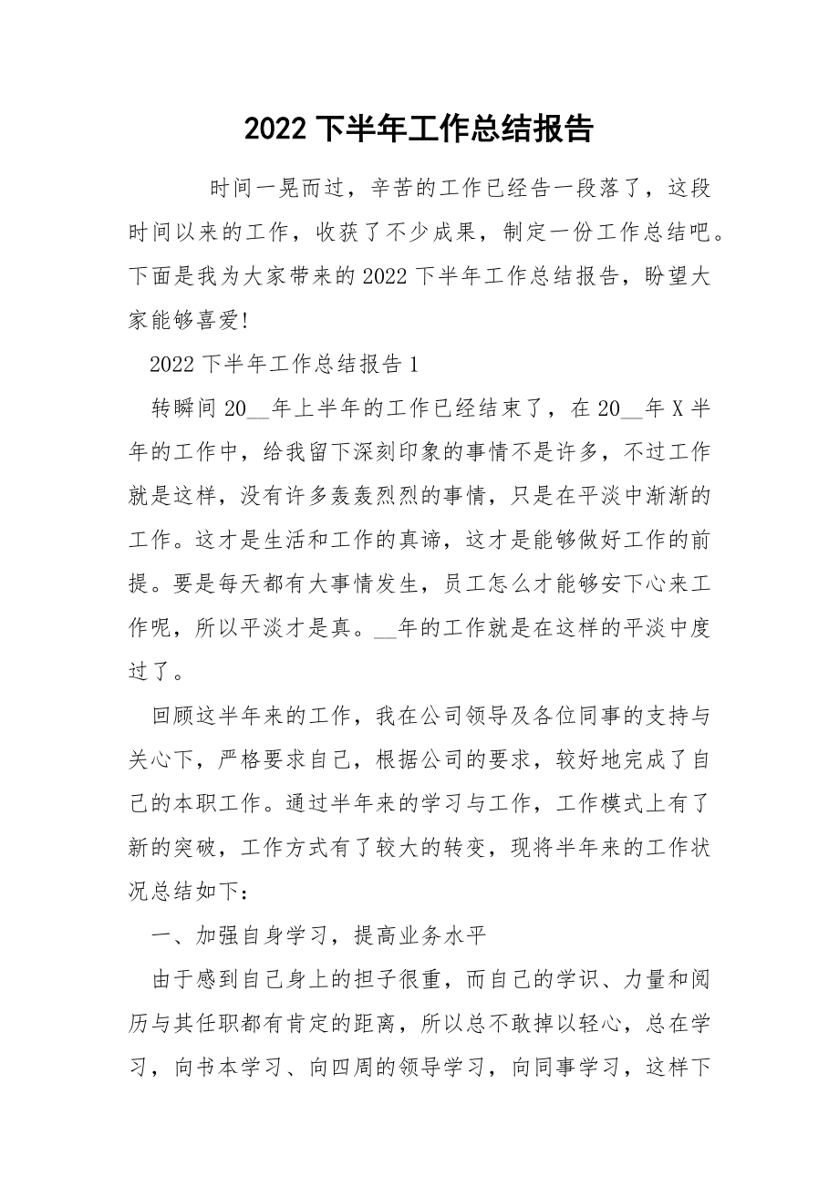 2022下半年工作总结报告_第1页