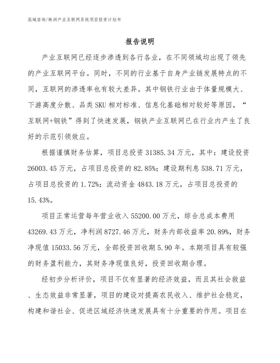 株洲产业互联网系统项目投资计划书（参考范文）_第1页