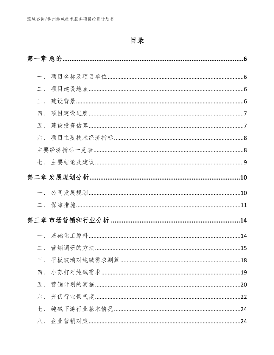 柳州纯碱技术服务项目投资计划书_第1页