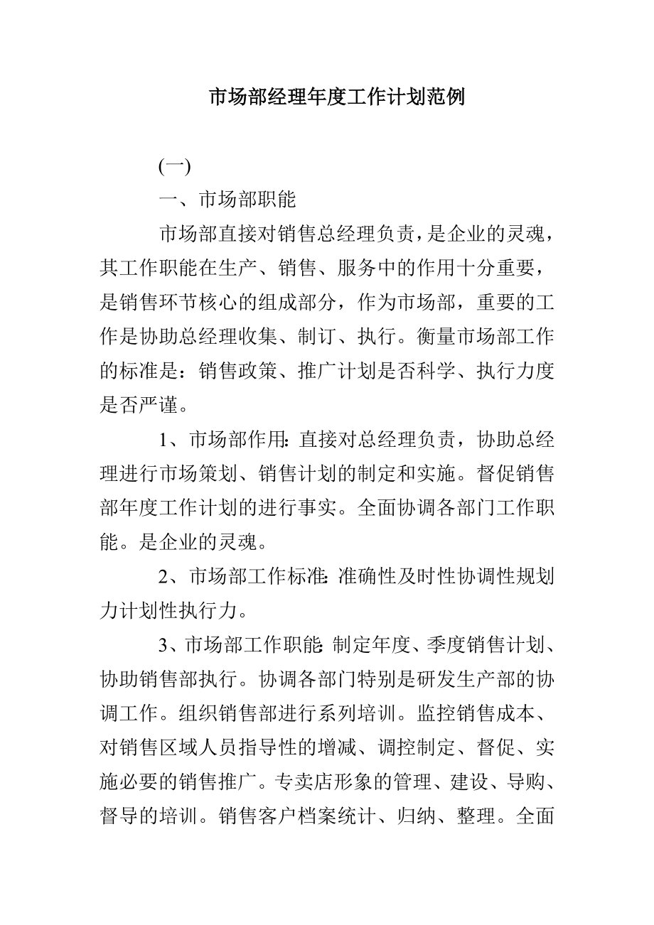 市场部经理年度工作计划范例_第1页