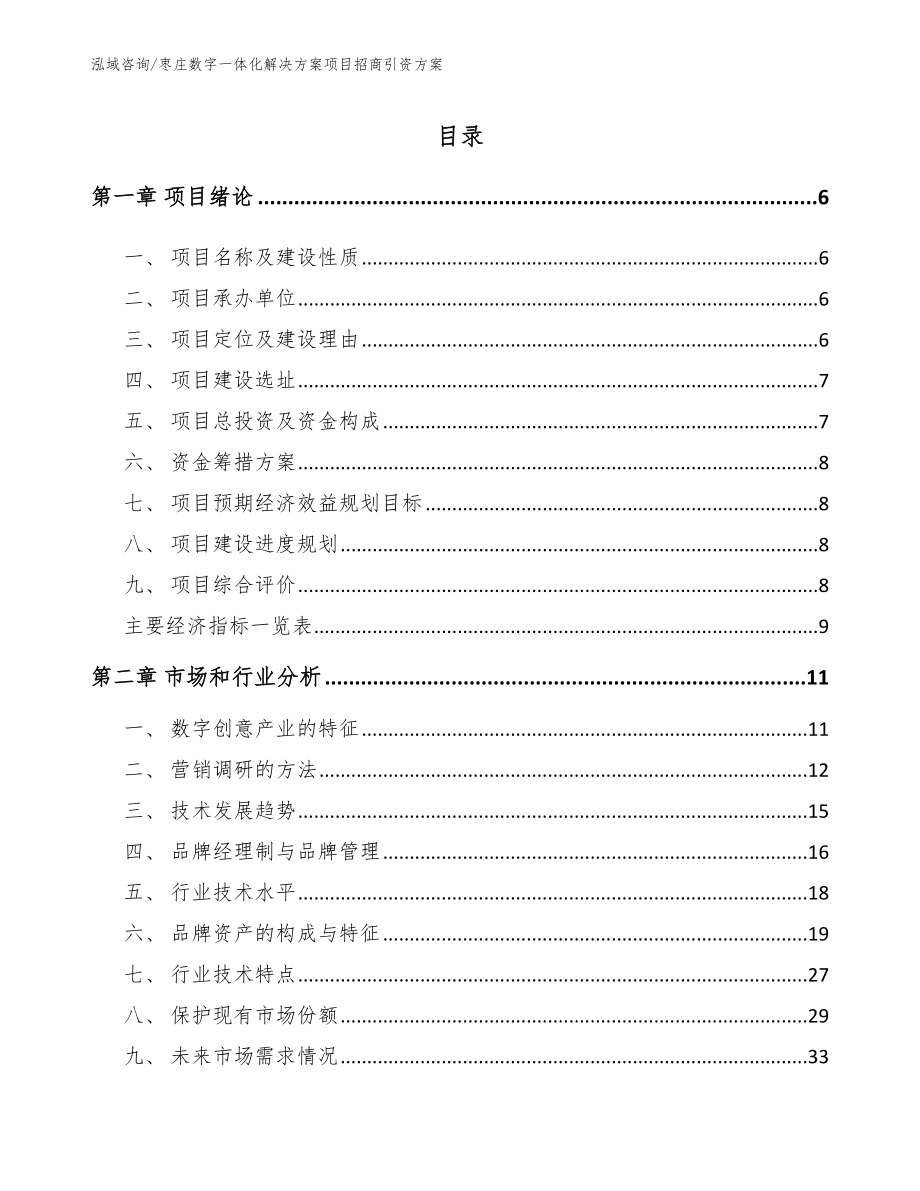 枣庄数字一体化解决方案项目招商引资方案（模板）_第1页