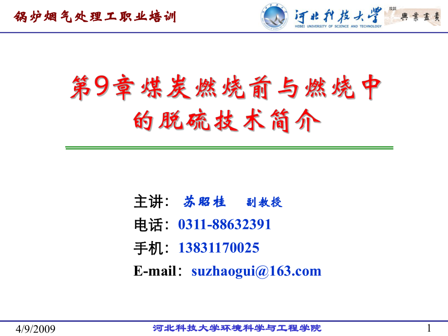 第九章煤炭燃烧前与燃烧中的脱硫技术简介_第1页