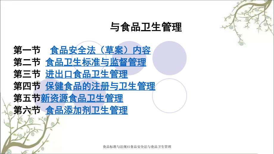 食品标准与法规41食品安全法与食品卫生管理PPT课件_第1页