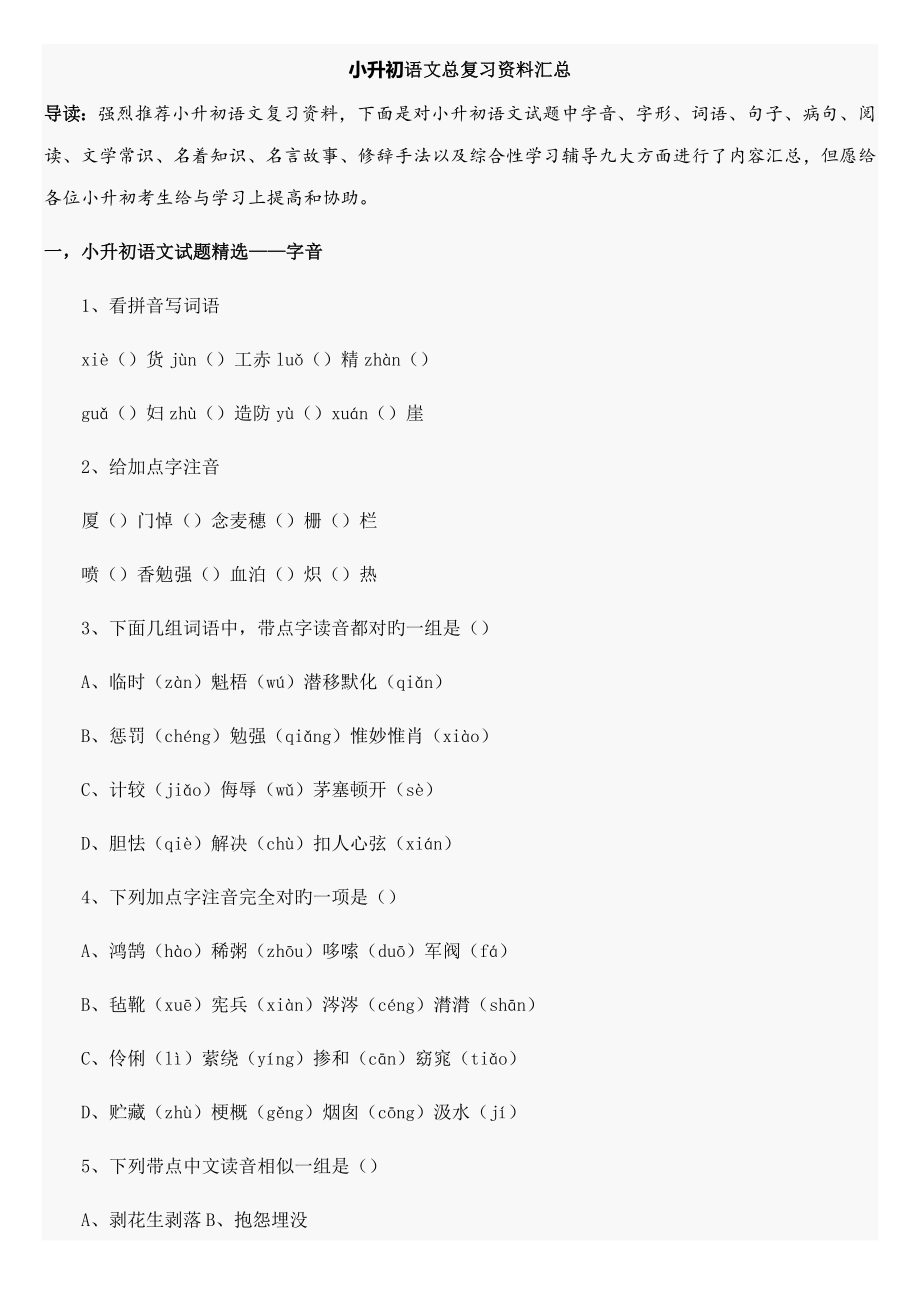 2022小升初语文总复习资料汇总_第1页