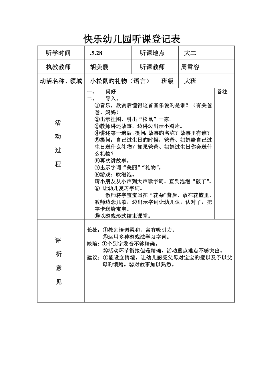 快乐幼儿园听课记录表_第1页