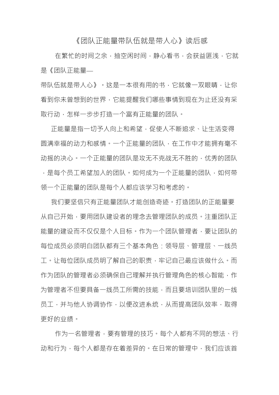《团队正能量带队伍就是带人心》读后感_第1页